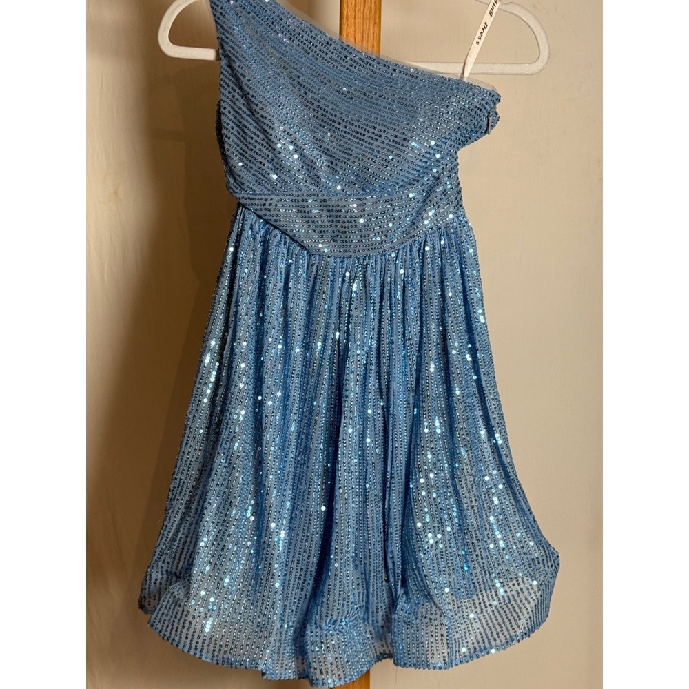 Light Blue‎ One Shoulder Sequin Cocktail Dress Size 4 Homecoming Party Mini